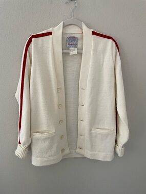 Vintage Cheerleader Letterman Sweater White and Red Made in USA Cardigan
